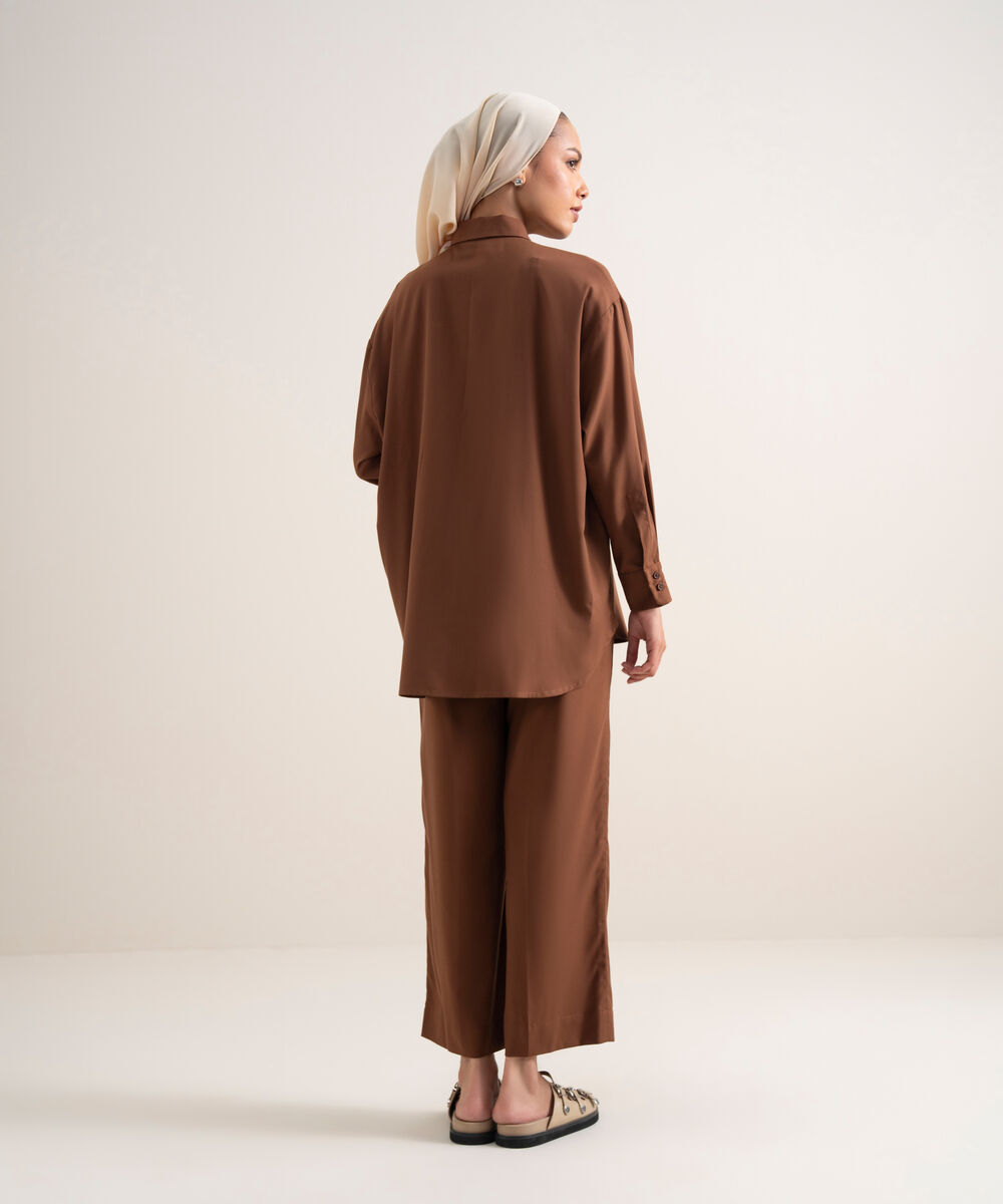 Women's Brown Viscose Button Down