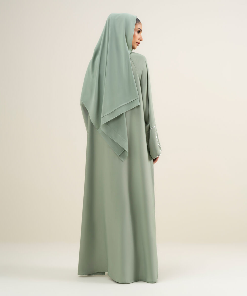 Women's Pistachio Green Raglan Abbaya Set