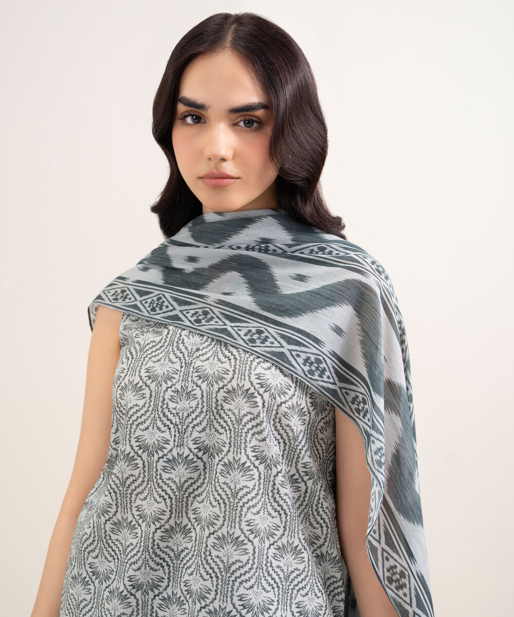 Women's Unstitched Lawn Printed Grey 3 Piece Suit