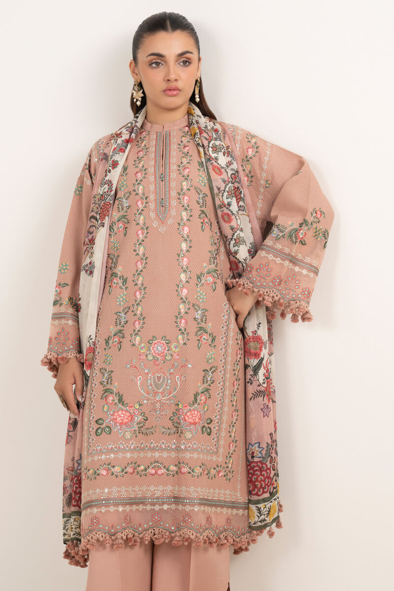 3 Piece -  Embroidered Dobby Suit