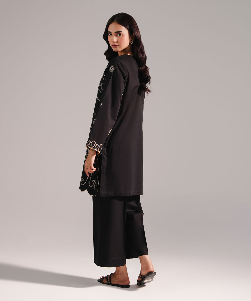 Women's RTW Crosshatch Embroidered Black Straight Shirt