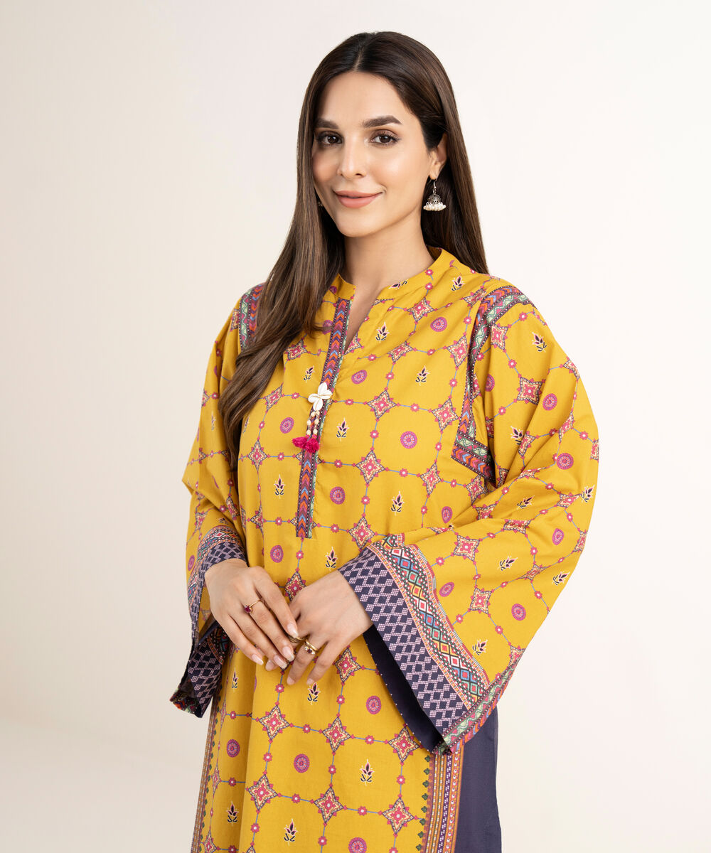 Women's RTW Cambric Mustard Printed A-Line Shirt