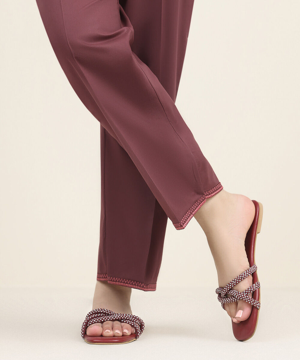 Women's RTW Cambric Red Embroidered Straight Pants