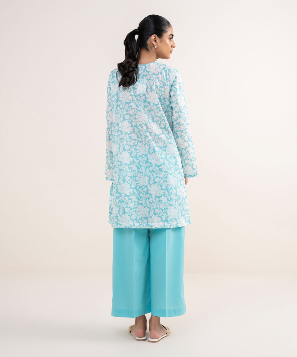 Women's RTW Lawn Blue Embroidered A-Line Shirt
