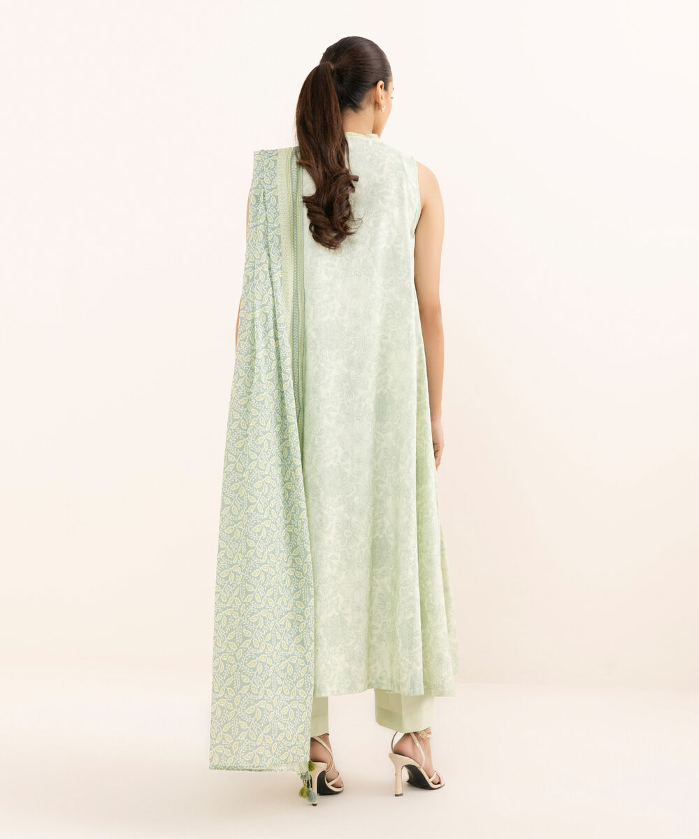 Women's Unstitched Lawn Printed Green Three Piece Suit
