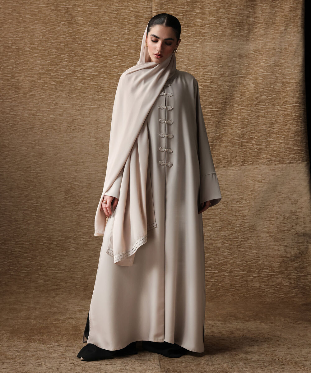 Women's Beige Front Open Abbaya Set