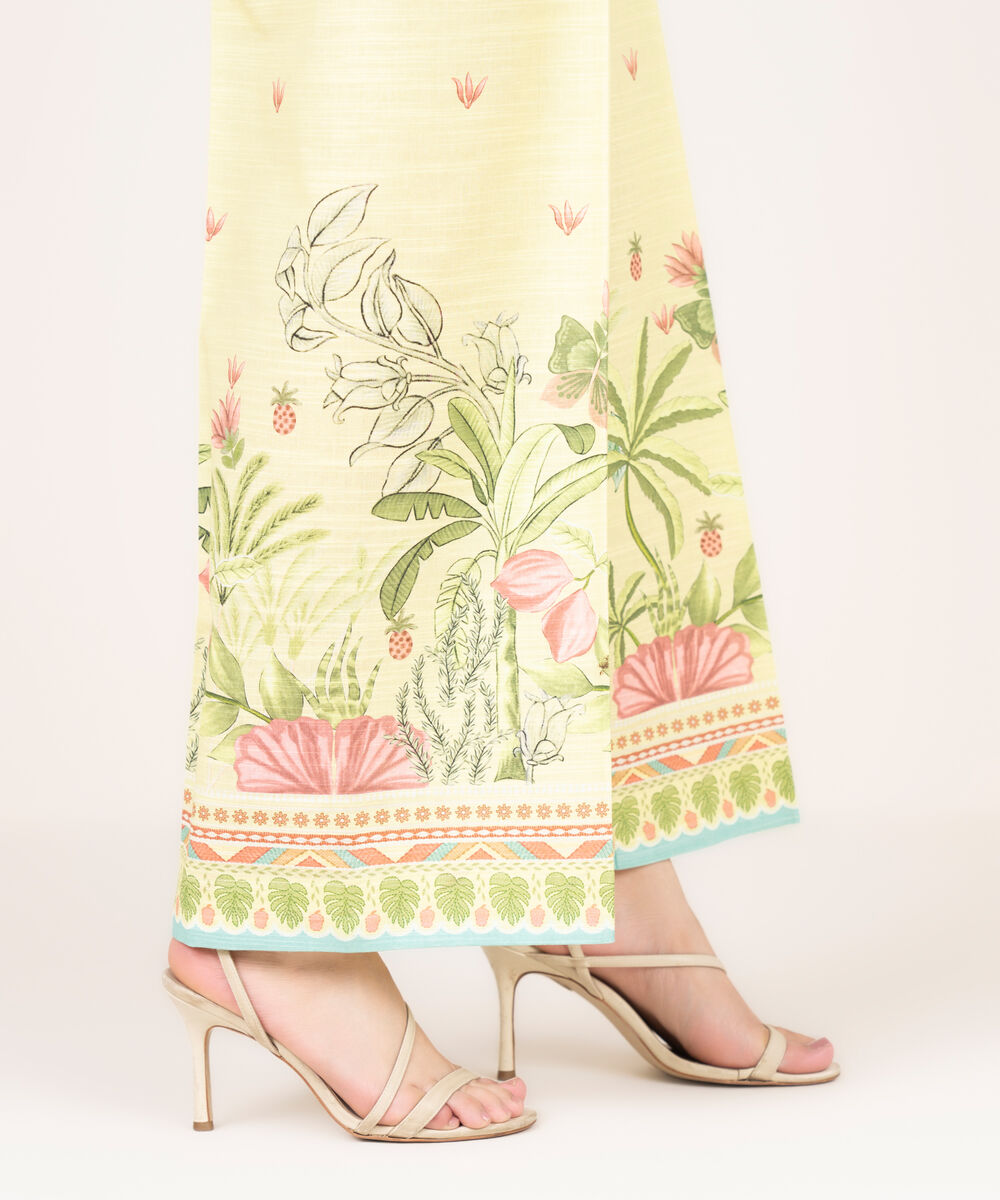 Women's RTW Light Khaddar Printed Yellow Culottes