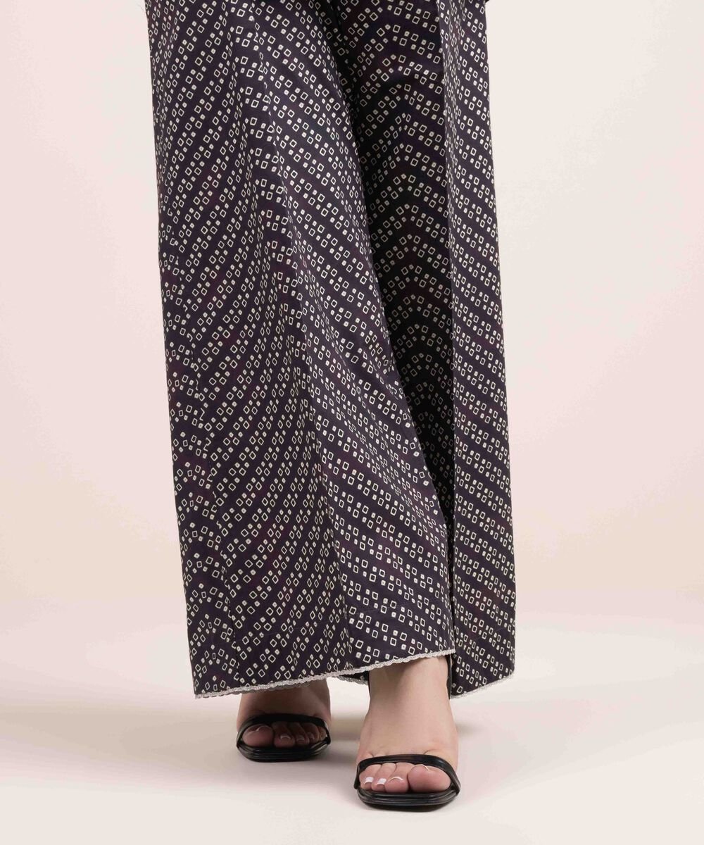 Printed Cambric Flared Pants Woman - Purple Printed Cambric Flared Pants