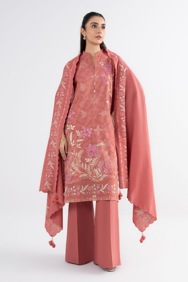 3 Piece - Embroidered Cotton Jacquard Suit
