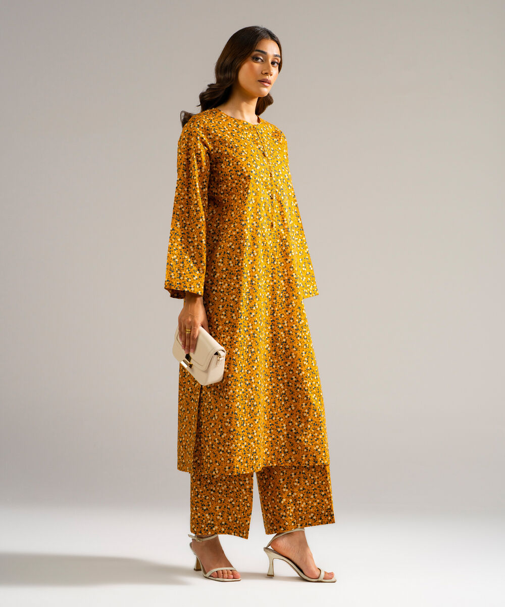 Women's RTW Lawn Printed Orange Straight Shirt