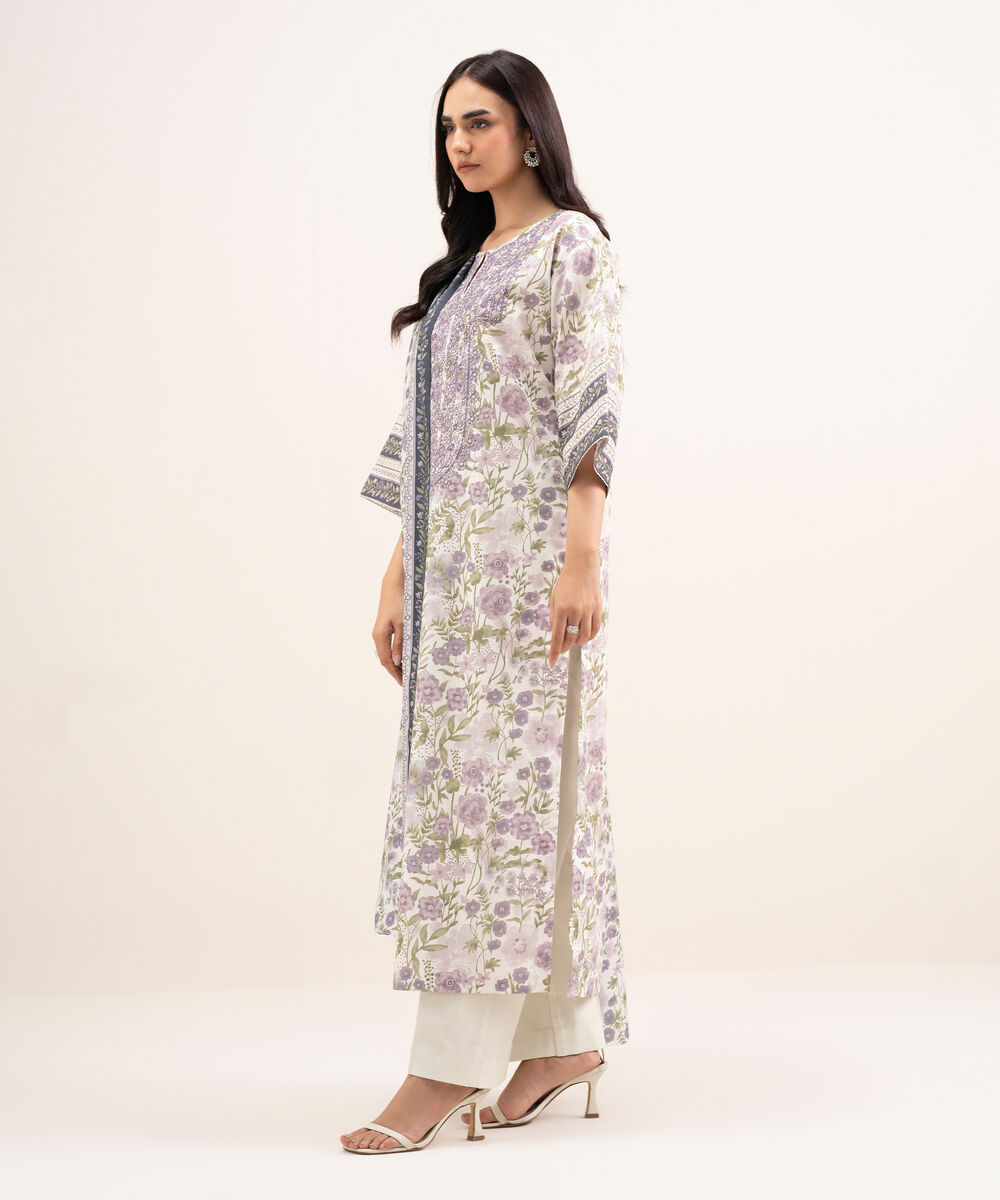 Women's Unstitched Lawn Embroidered Purple 3 Piece Suit