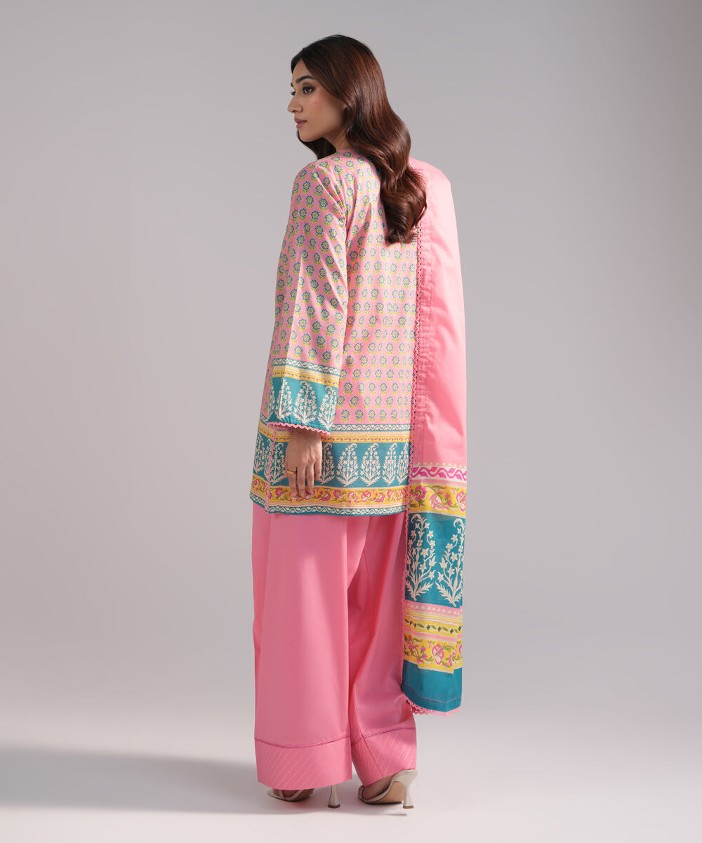 Women's RTW Lawn Printed Pink 3 Piece Suit