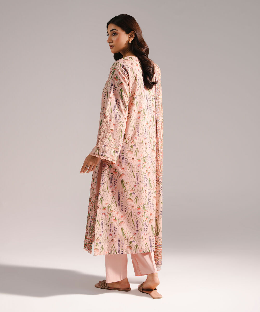 Women's RTW Zari Lawn Embroidered Pink 3 Piece Suit