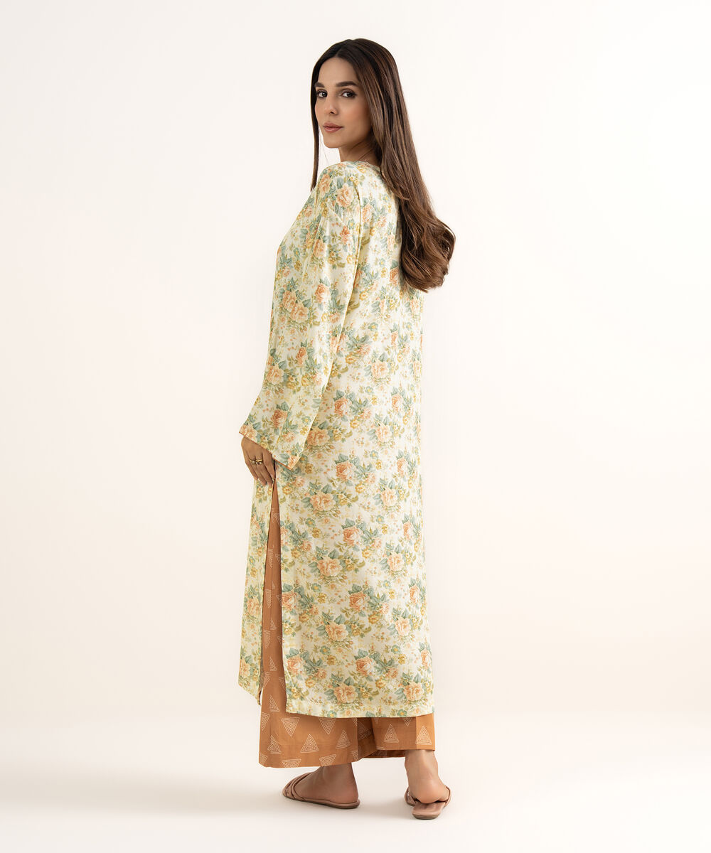 Women's RTW Arabic Lawn Yellow Printed Straight Shirt