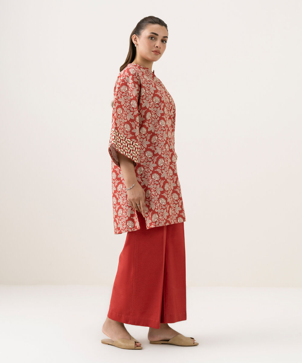 Women's Unstitched Khaddar Printed Red Shirt