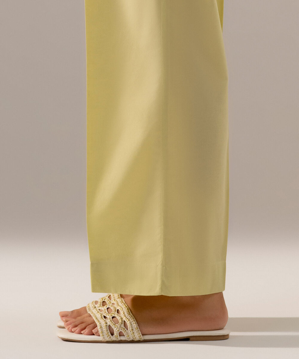 Women's RTW Cambric Solid Pale Yellow Straight Pants