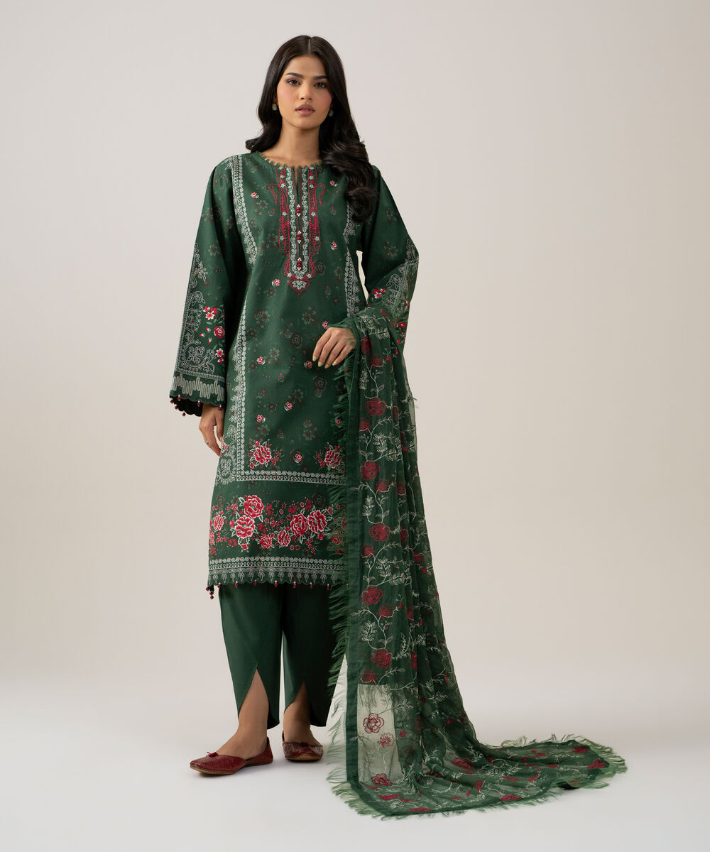 Women's Unstitched Blended Chiffon Printed Grey 3 Piece Suit