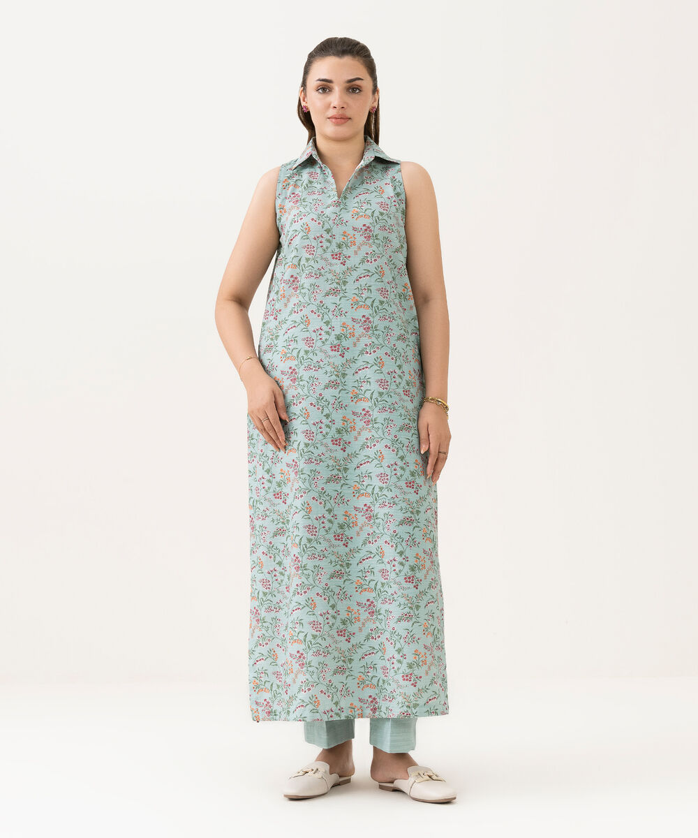 Women's Unstitched Light Khaddar Printed Blue 2 Piece Suit