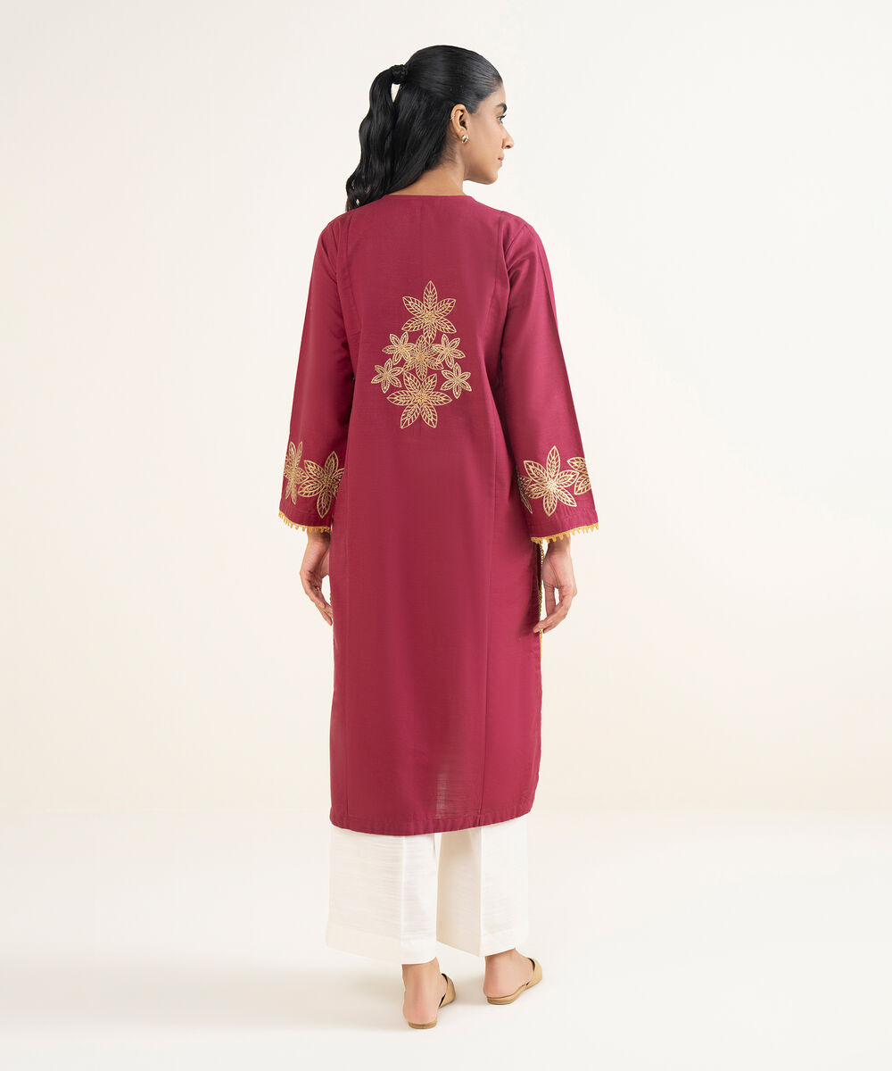 Women's RTW Light Khaddar Embroidered Pink A-Line Shirt