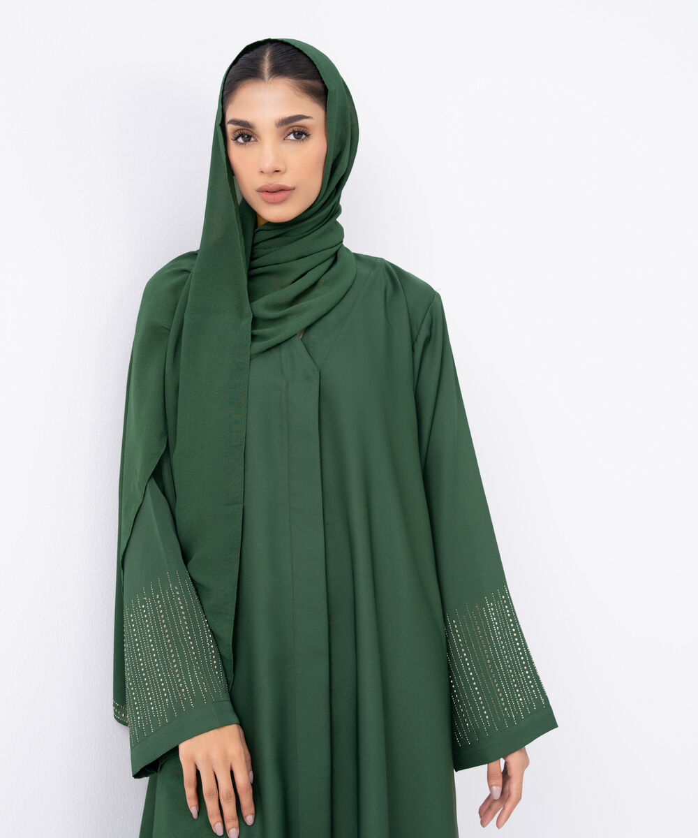 Women's Green Polyester Abaya Set