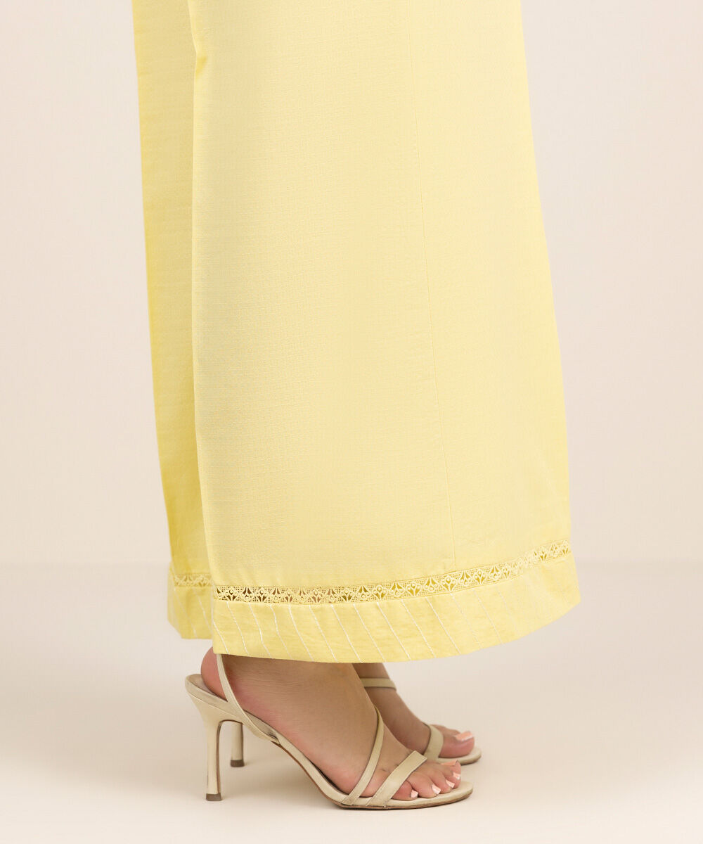 Women's RTW Dobby Yellow Solid Flared Pants