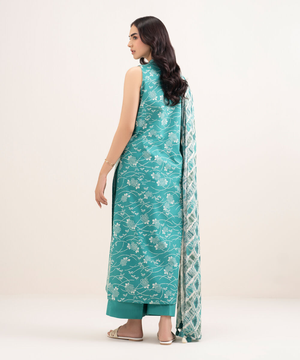 Women's Unstitched Lawn Printed Blue 3 Piece Suit