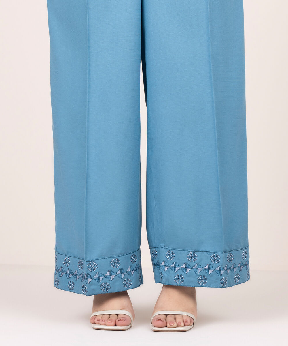 Women's RTW Cotton Viscose Embroidered Blue Culottes