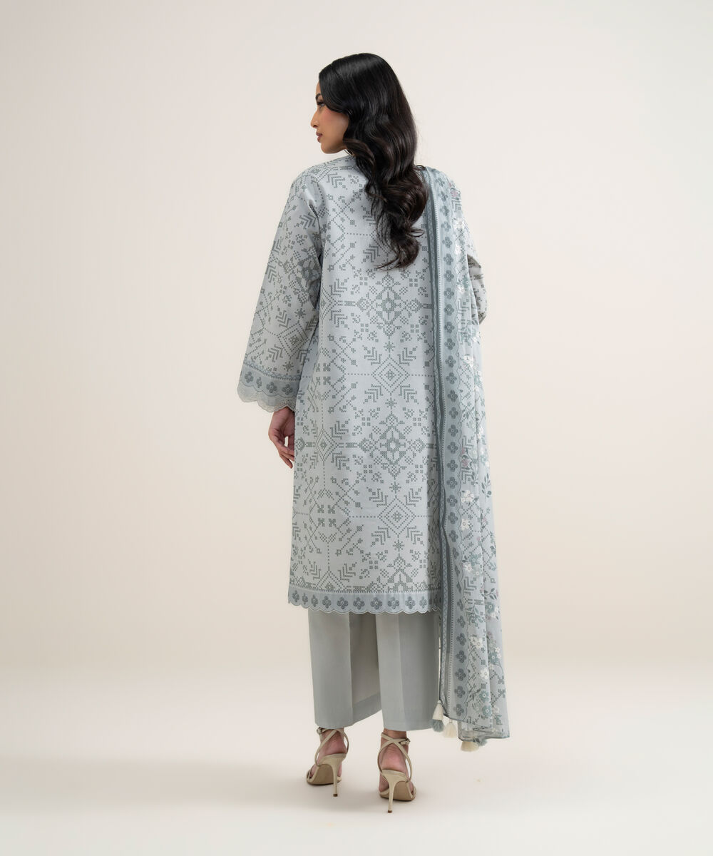 Women's Unstitched Lawn Embroidered Grey 3 Piece Suit