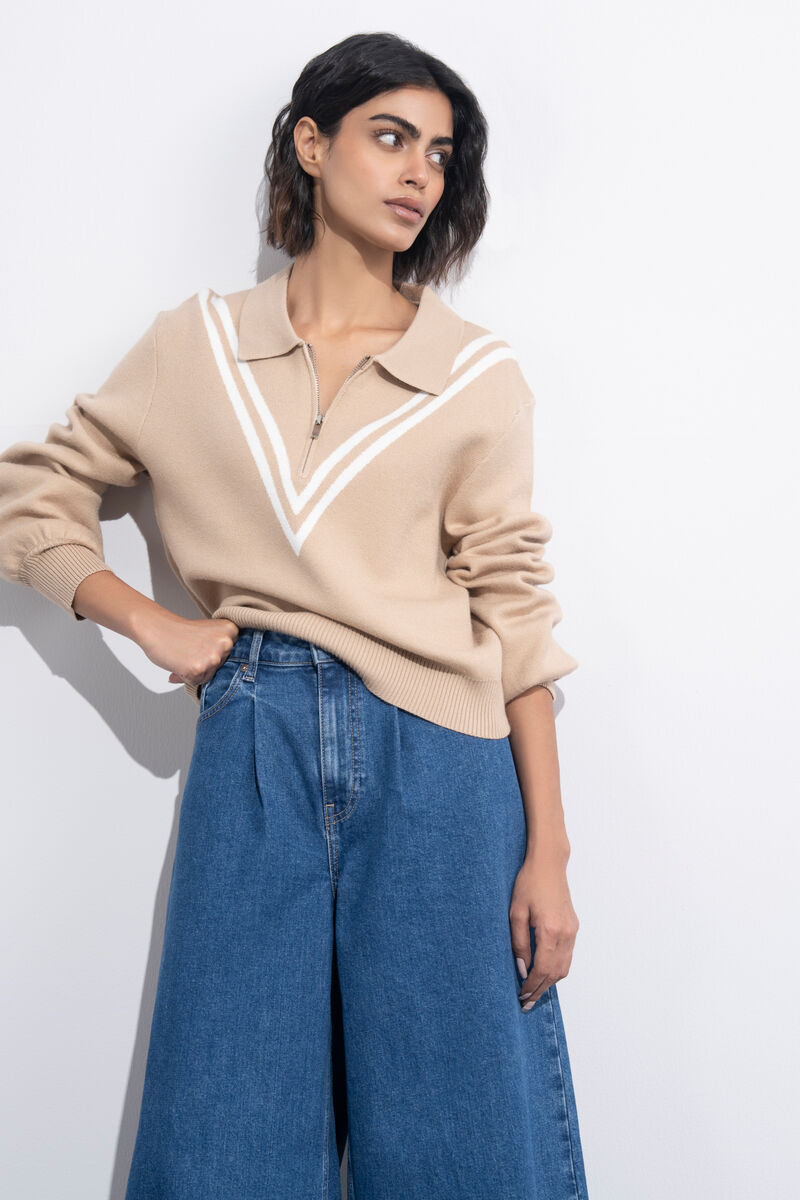 Striped Polo Knit Sweater