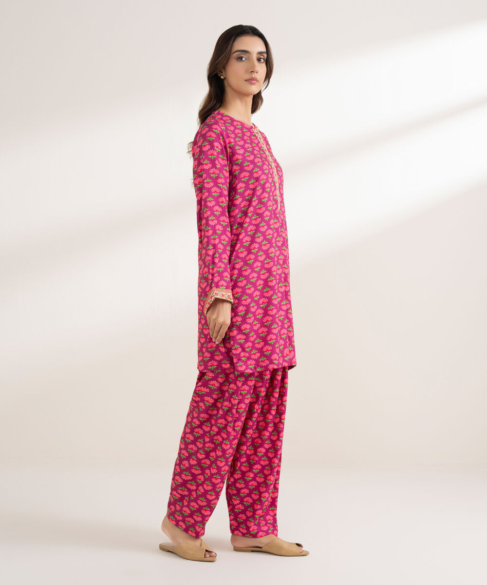 Women's RTW Arabic Dobby Printed Straight Pink Shirt