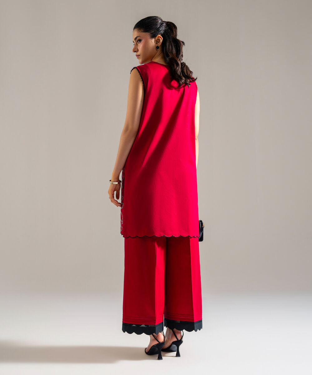 Women's RTW Lawn Embroidered Red 2 Piece Suit