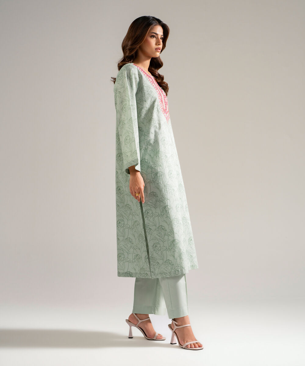 Women's RTW Cambric Embroidered Green 2 Piece Suit