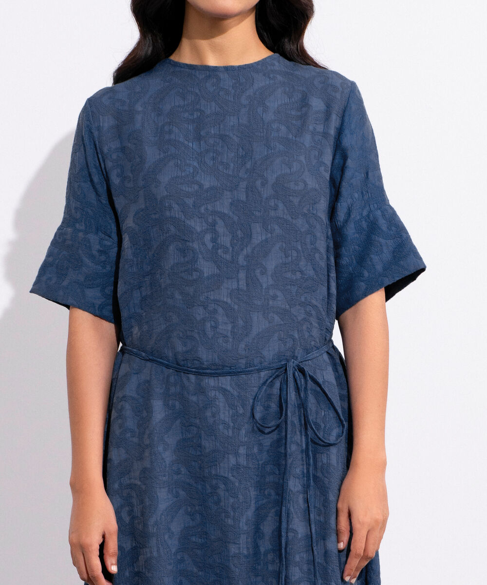 Women's Blue Textured Maxi Dress