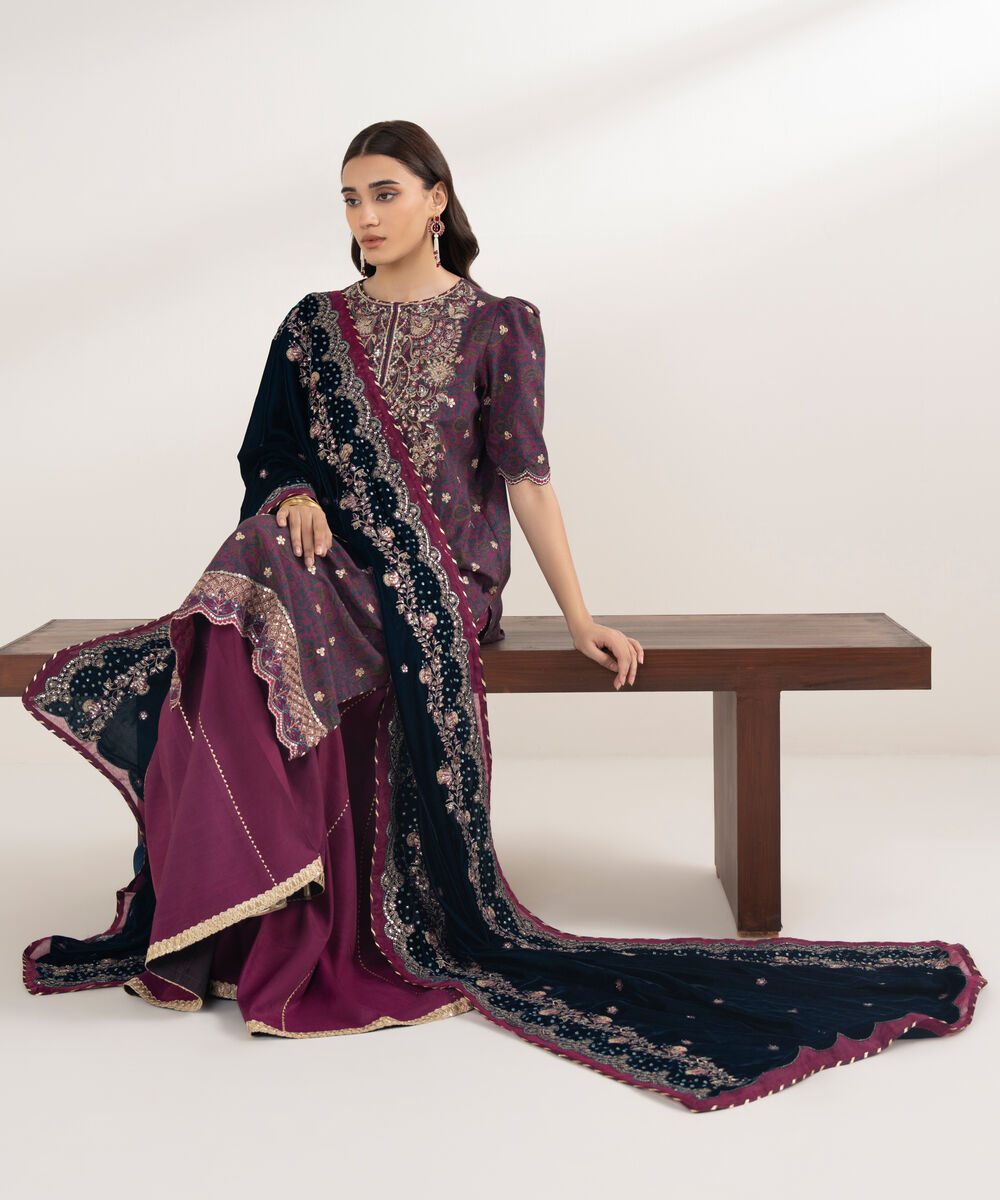 Women's Unstitched Viscose Raw Silk 3 Piece Suit