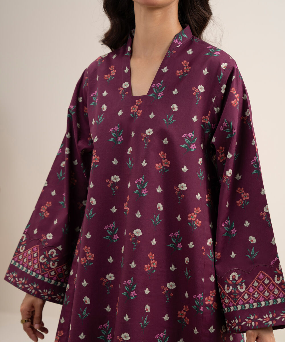 Women's Unstitched Lawn Printed Maroon 3 Piece Suit