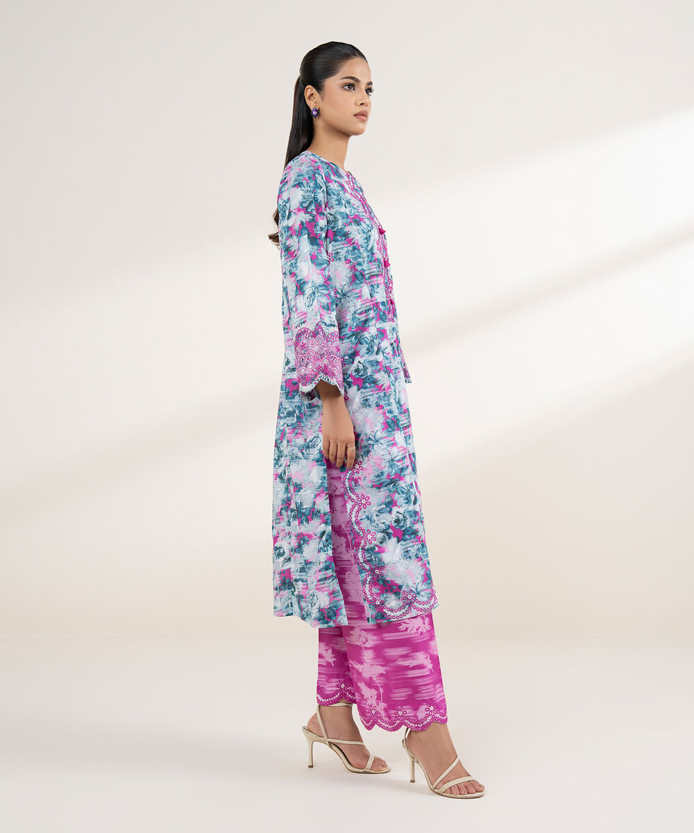 Women's RTW Lawn Blue Embroidered A-Line Shirt