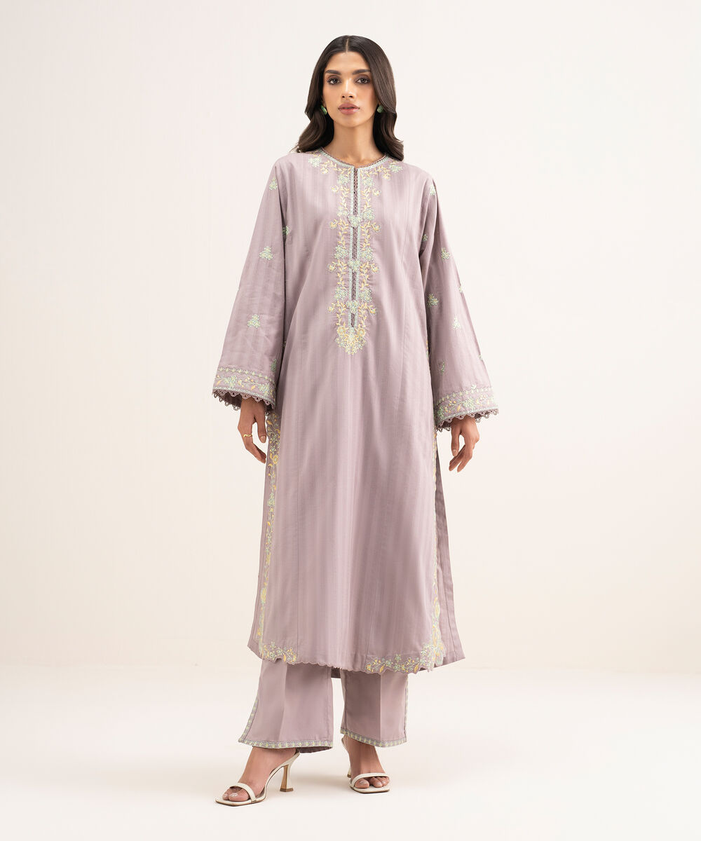 Women's RTW Leno Kara Embroidered Purple A-Line Shirt