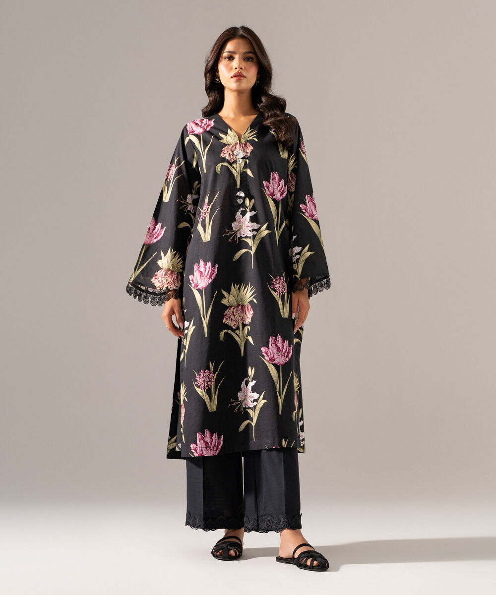 Women's RTW Cross Hatch Printed Black Straight Shirt