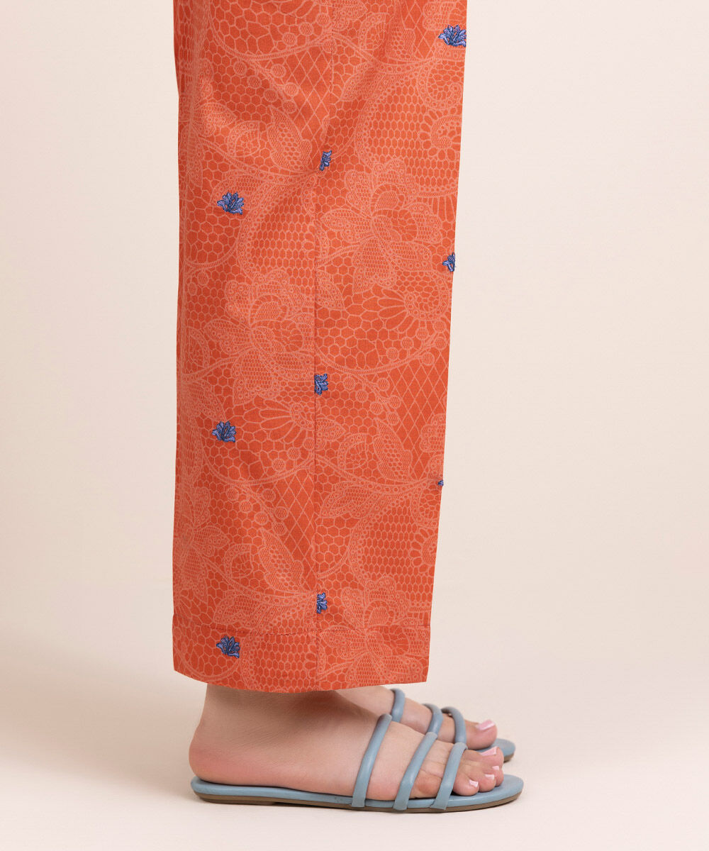 Woman - Orange Embroidered Cambric Straight Pants