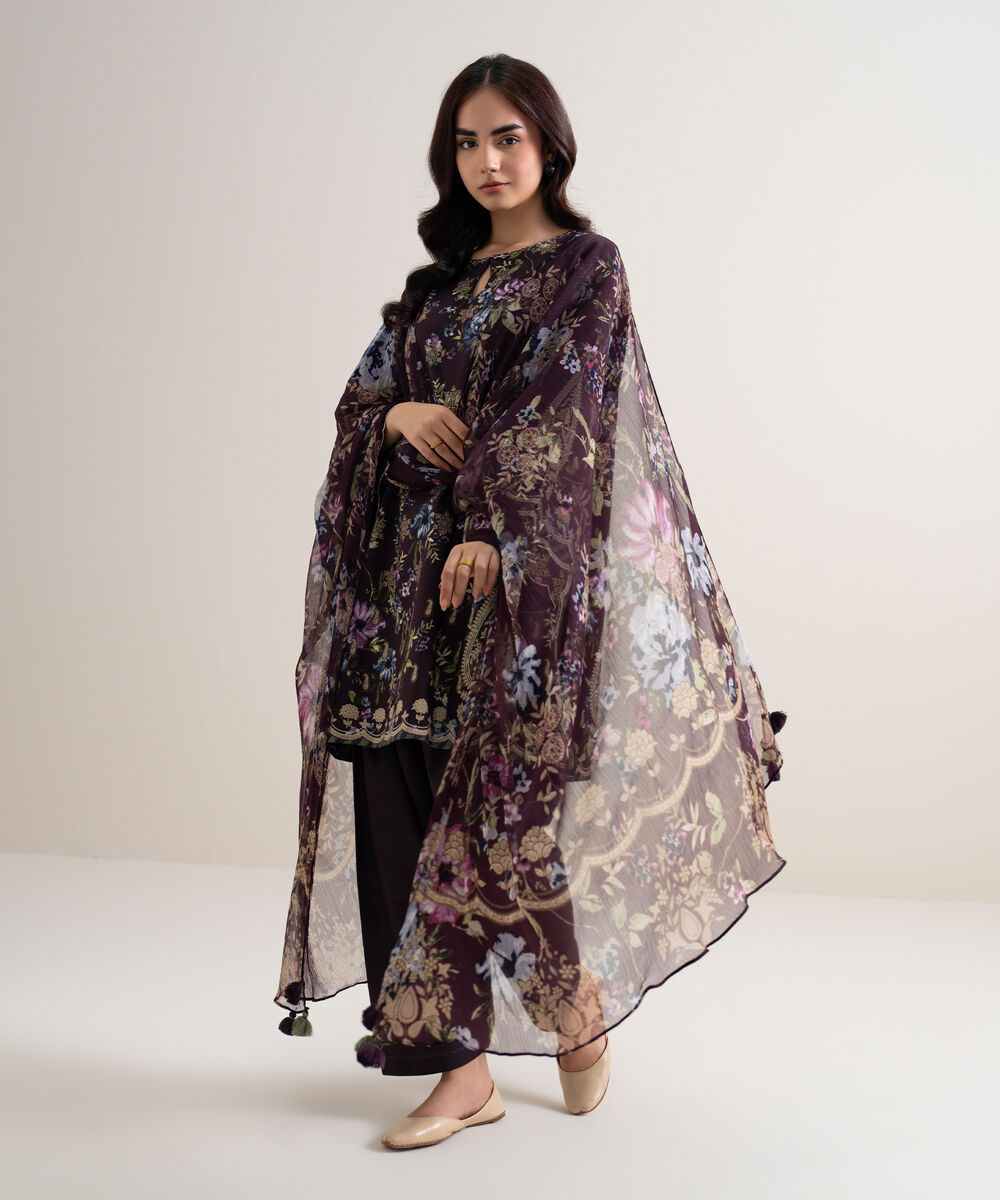 Women's Unstitched Arabic Lawn Printed Purple
