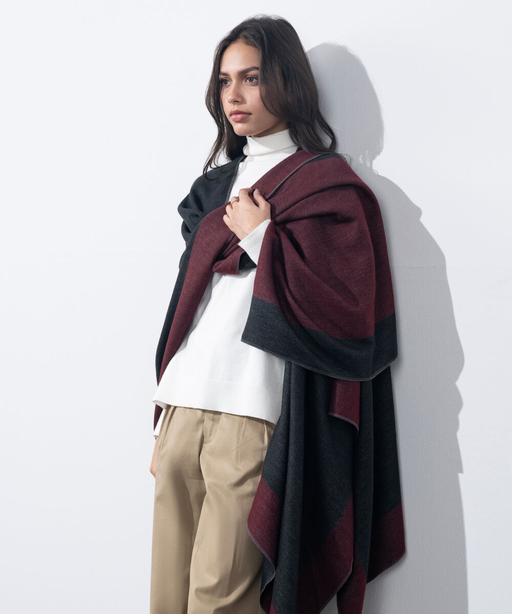 Women's Western Wear Maroon & Black Cape Shawl
