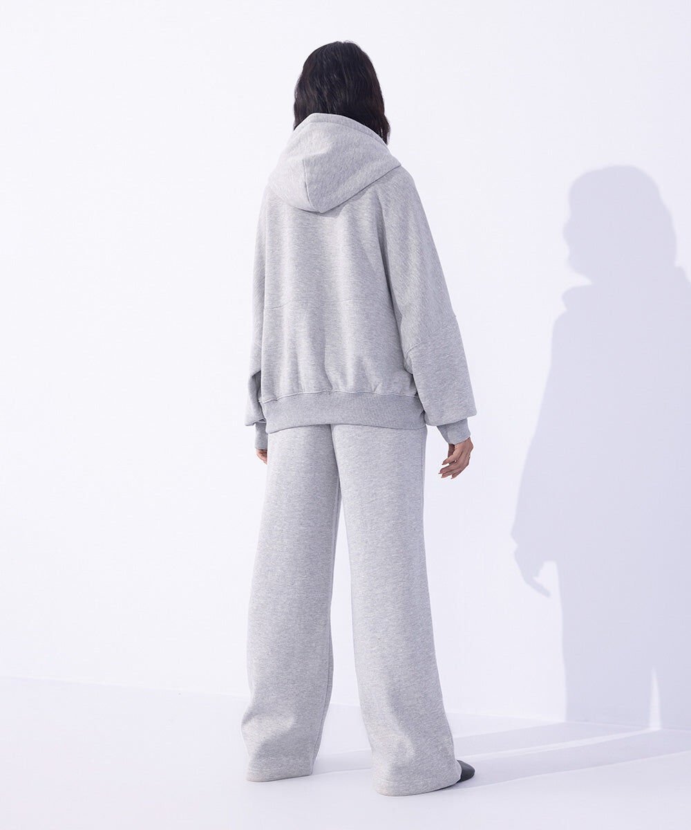 Woman - Grey Fleece Wide Leg Jogging Trousers