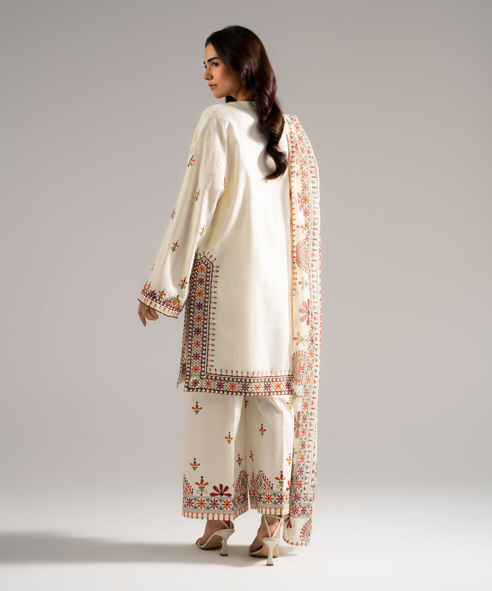 Women's RTW Dobby Embroidered Off White 3 Piece Suit