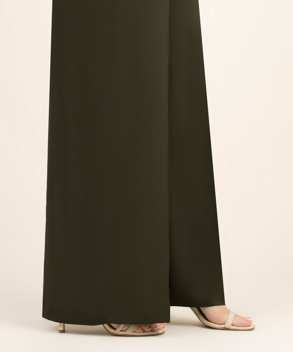 Women's RTW Viscose Linen Solid Green Culottes