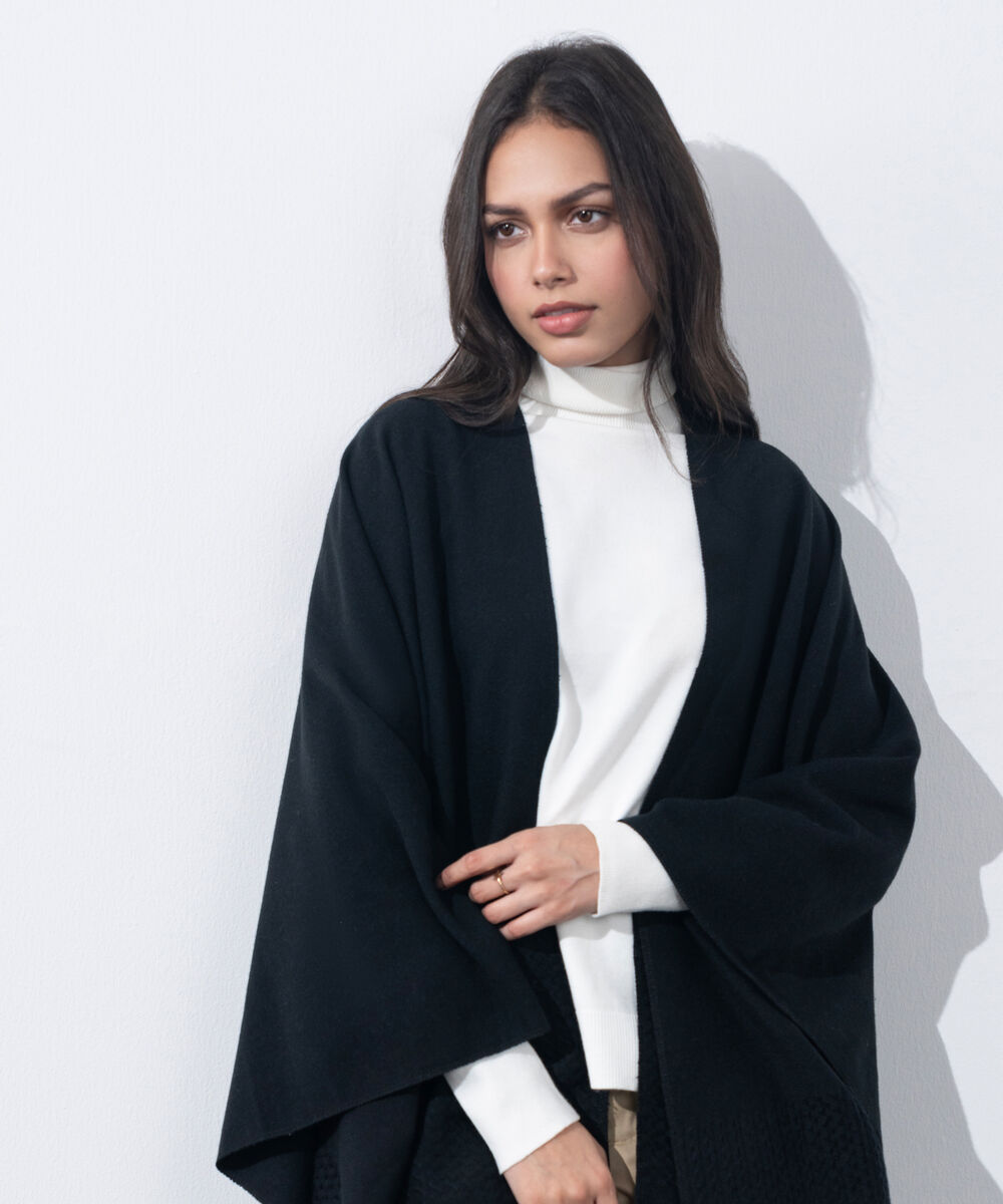 Women's Western Wear Black Textured Cape Shawl