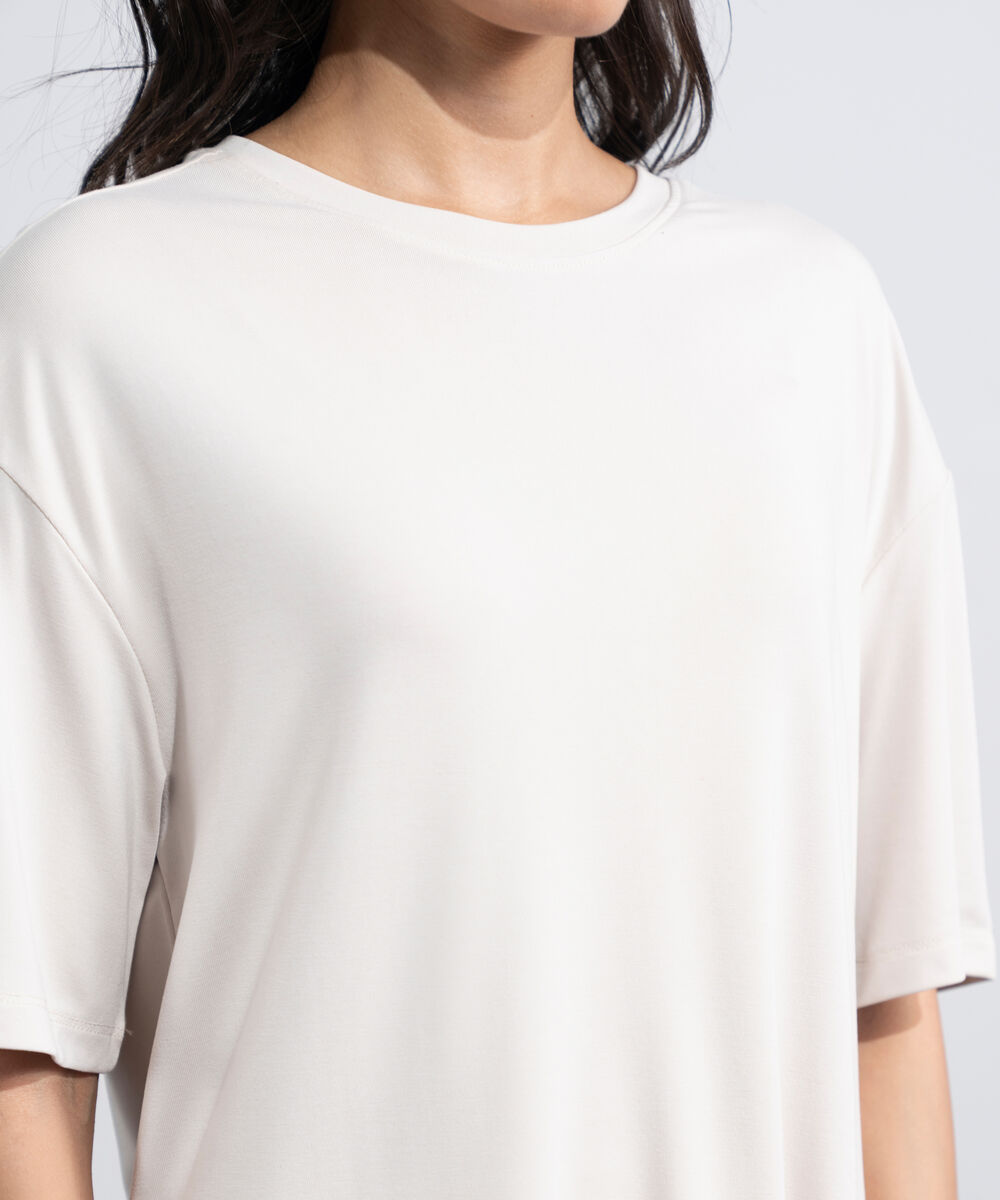 Women's Beige Flowing Loose Fit T-Shirt