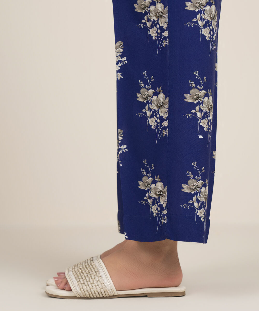Women's RTW Arabic Cambric Printed Dark Blue Straight Pants