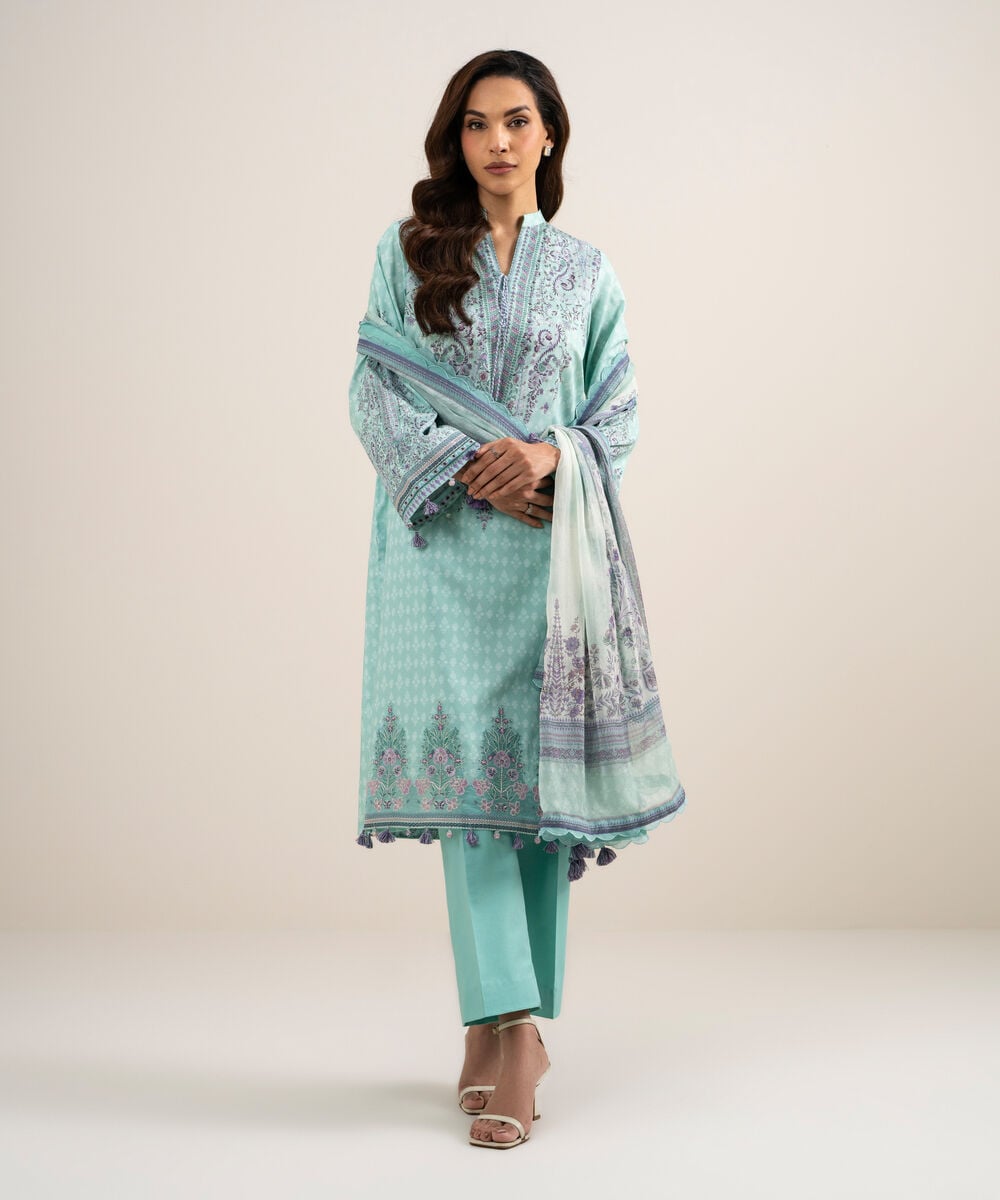 Women's Unstitched Lawn Embroidered Green