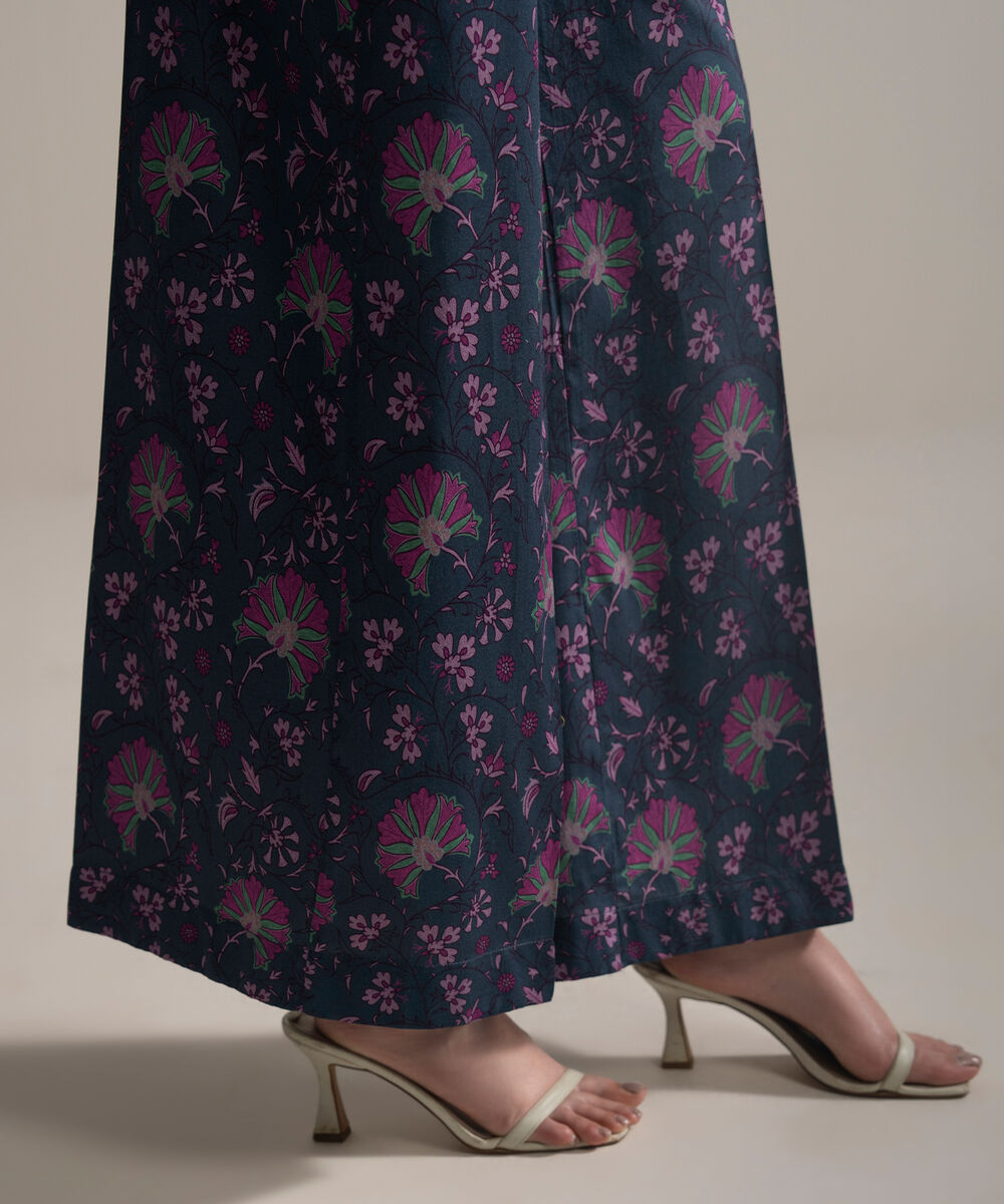 Women's RTW Cambric Printed Blue Flared Pants