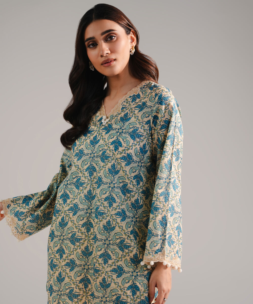 Women's RTW Lawn Embroidered Pale Yellow Straight Shirt